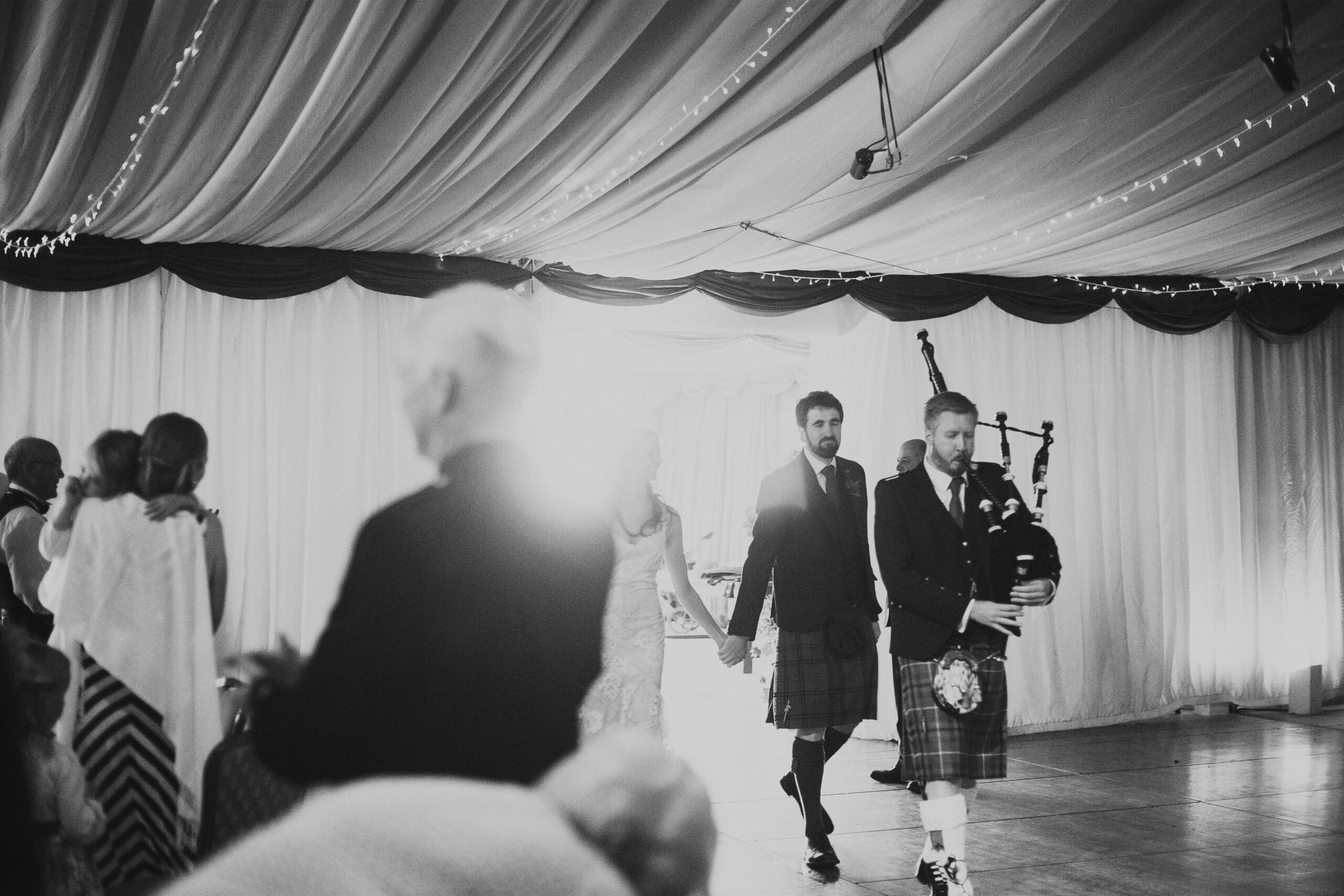 Bagpipes at Weddings Callum at Duthie's Wedding - B&W
